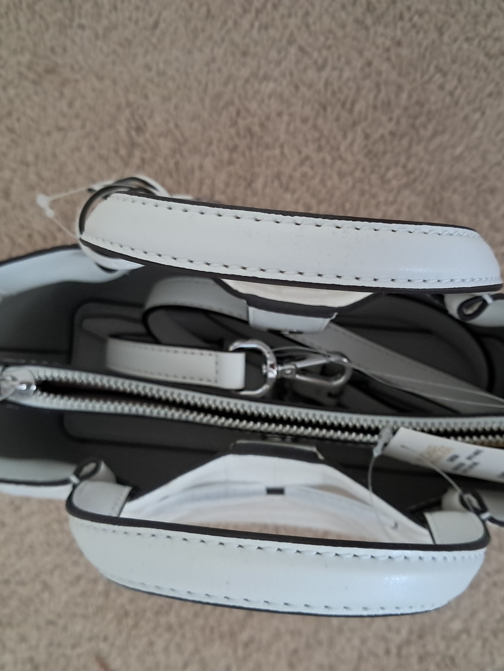 Michael Kors Carson White Crocodile Embossed Satchel Crossbody NWT Silver Accent - Picture 3 of 7